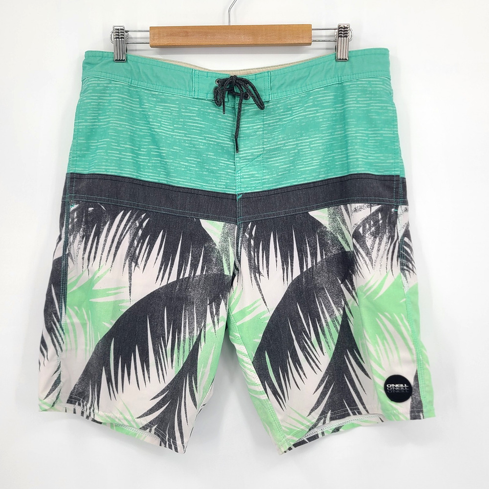 Oneill Cruzers Board Shorts Green Tropical Swim Trunks Surf Beach Resort Size 34